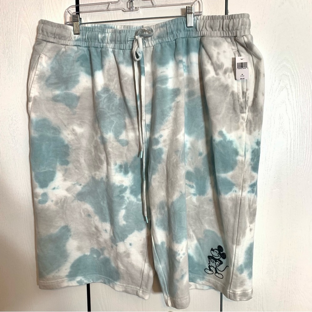 Disney Mickey Mouse Blue Tie-Dye Lounge Sweat Shorts-Long- Size XXL